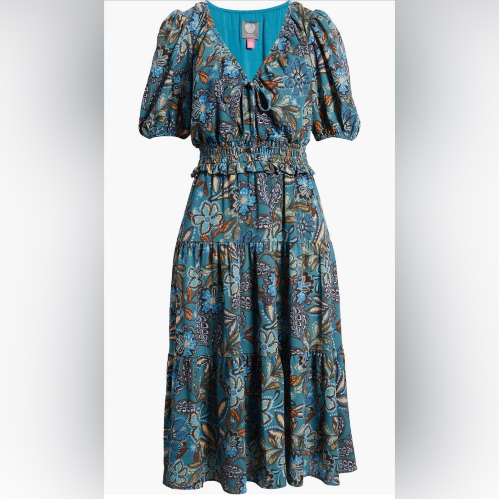 Vince Camuto Blue and Brown Floral Maxi Dress